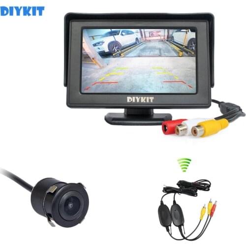 DIYKIT Wireless 4.3inch Color TFT LCD Car Monitor with HD Rear View Reverse Backup Car Camera Parking System