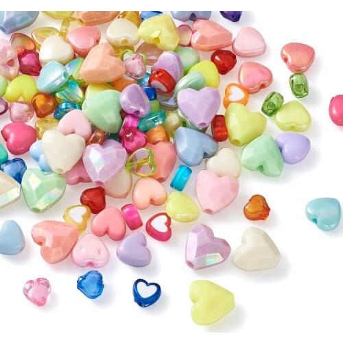 800pcs/Set Love Heart Acrylic Beads Mixed Style Colorful Heart Loose Spacer Beads for Earrings Bracelet DIY Craft Jewelry Making