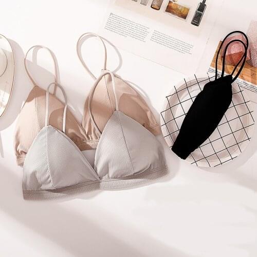 French 5 colors triangle cup brallette Wireless bra sexy back underwear female thread ice wire bra lingerie