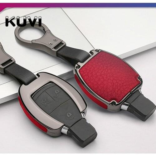 Alloy Leather Car Key Case Cover Key Holder Chain Ring For Mercedes Benz W203 W210 W211 W124 W202 W204 AMG