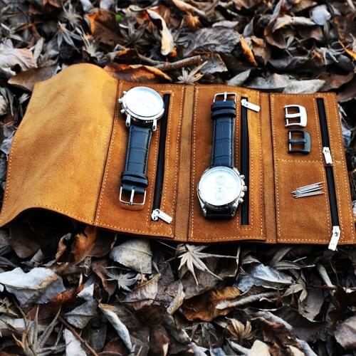 4 Slots Real Cowhide Leather Pouch Watch Roll Suede Leather Watch Case Organizer Jewelry Travel Roll for Omega Seiko Rolex Tudor