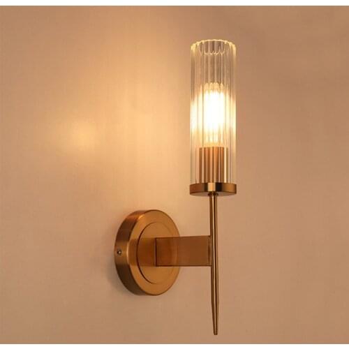 Europe Vintage Brass Metal Glass Shade Wall lamp Foyer Decoration Hotel Bedroom Light Modern Aisle Porch Corridor Lighting E27