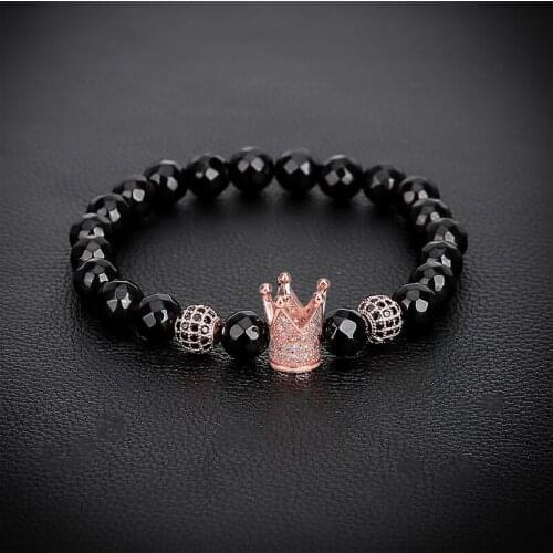 Faceted Black Rose Gold Ball Zircon Crown Bracelet Man Fashion Women Gift For Bracelets