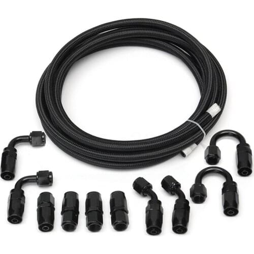 JX-LCLYL AN6 Stainless Steel/Nylon Braided Oil/Fuel Hose + Fitting Hose End Adapter Kit