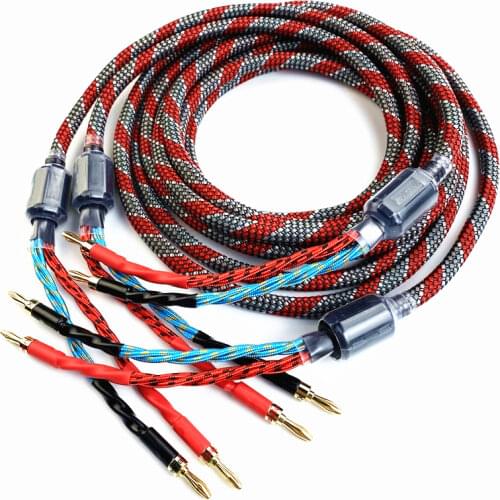 Pair Xygen-free Copper Speaker Cable HiFi Audio Line Banana Plug