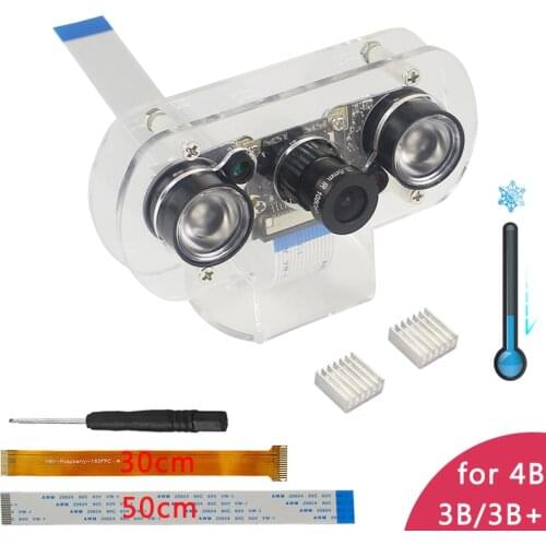 Raspberry Pi 4 Model B Camera 5MP Focal Adjustable Night Vision Camera+Holder +IR Lights+FFC Cable for Raspberry Pi Zero W/3B