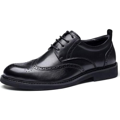2021Men Dress Shoes Derbies Brogue Style Sewing lines Genuine Leather Low Heel Rubber Spring Fall Gentry Classic Fashion