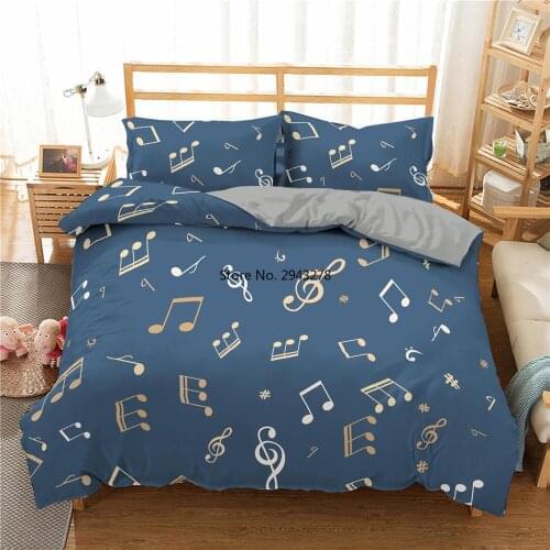 Music Notes Pattern Bedding Sets Printing Duvet Cover Pillowcase Comforter Home Textile King Queen Size Luxury Cartoon Linen Set