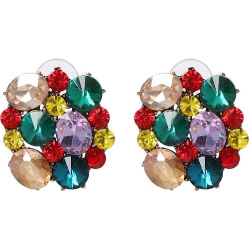 Beautiful Jewelry Multiple Colors Crystal Flower Stud Earrings Rhinestone Long Dangle Boho Crystal Piercing Earrings Women