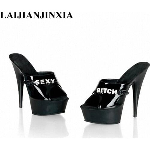 LAIJIANJINXIA New Sexy Nightclub Women Wedding Party Dance Shoes Black Dancing Shoes 15cm High Heels Thick Platform Slippers