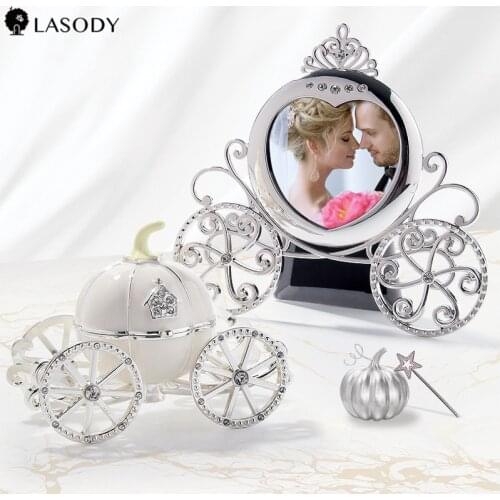 LASODY Women Heart Shaped Photo Frame Pumpkin Car Jewelry Box 2021 Christmas Gift Silver Memorial Trinket Box Girl Jewelry Box