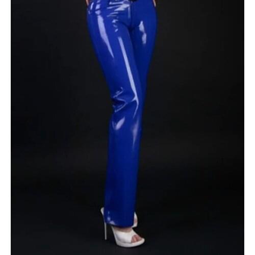 Latex Trousers Handmade Dark Blue Pants with Front Zipper for Women Customize Made