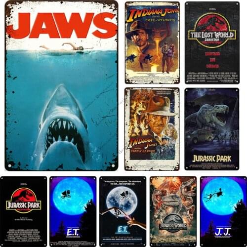 Movie Jurassic Park Metal Tin Sign E.T. Metal Signs Poster JAWS Vintage Poster Old Decorative Plate Metal Plaque Wall Plate