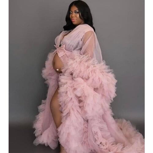 Tiered Skirts Pink Maternity Gowns for Babyshower Wedding Sleepwear Bathrobes Nightgowns Maternity Dress Photo Shoot Props