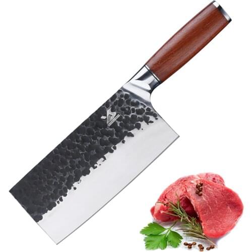 BIGSUNNY 7" Handmade Forged Cleaver Chinese Chopping Knife Slicing Knife stainless steel with Rosewood Handle