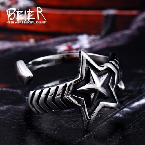 BEIER Trendy stainless steel Fashion Mcllroy adjustable Five-pointed star ring for man women open Jewelry gift LLBR8-443R