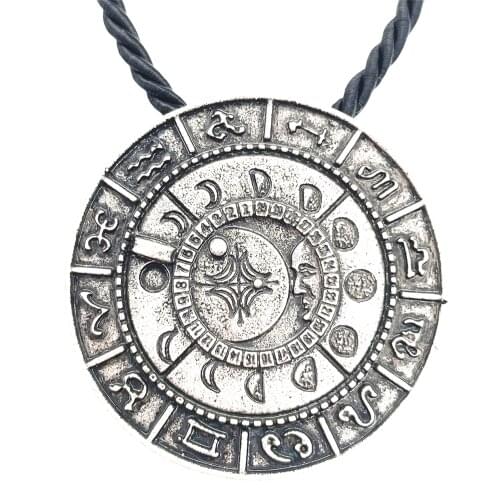 Nostalgia Famous Ancient Moon Phase 12 Constellation Vintage Zodiac Necklace Ethnic Jewelry