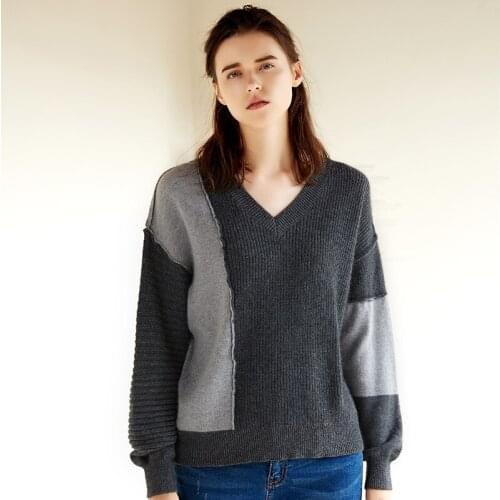 ZHILI 2018 New Autumn Winter V-Neck Relaxed Cashmere Sweater