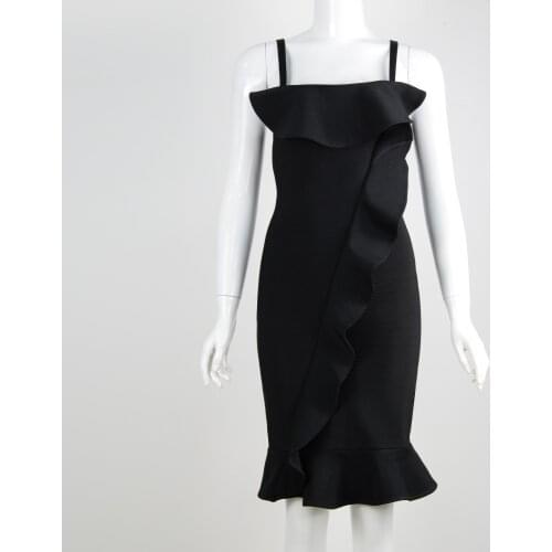 2020 New Black Spaghetti Straps Fish Tail Dress Sexy Midi Cocktail Party Dress Elegant Vintage Vestios Bandagem