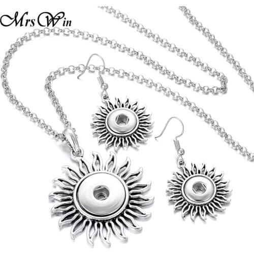 New Snap Jewelry Set Creative Silver color 18mm Snap Button Necklace & 12mm Snap Earrings for Women Diy Earrings Necklace Set