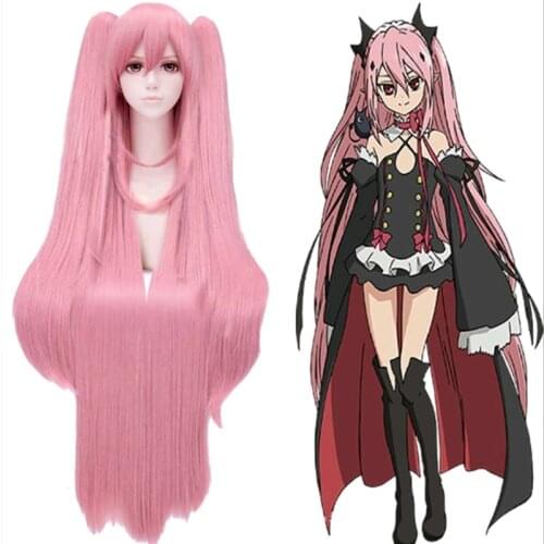 Seraph of the end Krul Tepes cosplay wig synthetic pink double ponytail wig with hair net