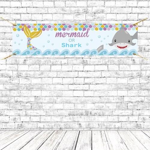 Gender Reveal Party Banners Mermaid Or Shark Banner Posters Sign Background With Grommets