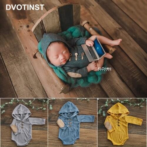 Dvotinst Newborn Baby Boys Photography Props Hooded Romper Retro Outfits Studio Shoots Fotografia Accessories Photo Props