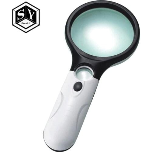 Handheld 3X 45X Illuminated Magnifier Microscope Magnifying Glass Aid Reading for Seniors loupe Jewelry Repair Tool With 3 LED