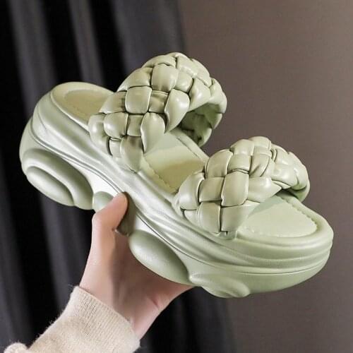 Fashion Summer Platform Women Slippers 2021 Weave Ladies Sandals Shoes Outdoor Slides High Heels Causal Female Beach Flip Flops