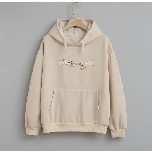 Sweatshirt Women Oversized Hoodie Creative Hand Print Plus Size Hoodies Women Harajuku Vintage Female Pullovers Long Sleeve Tops