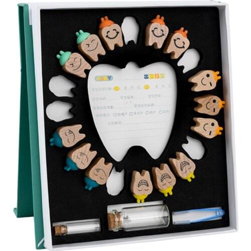 Tooth Shaped Wooden Baby Deciduous Tooth Storage Holder Milk Teeth Organizer