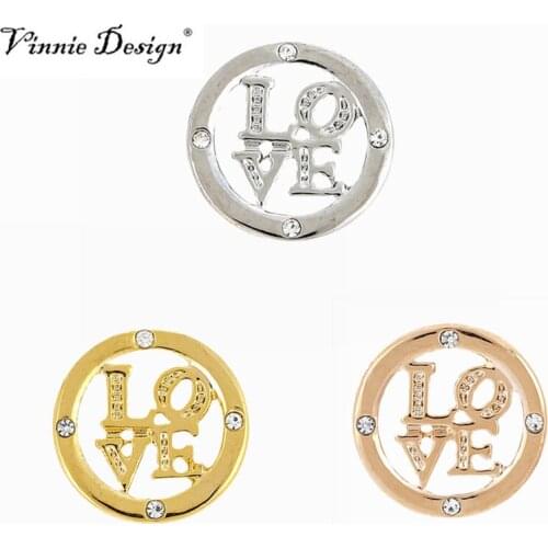 Vinnie Design Round Crystal Love Letter Slide Charms fit on Keeper Bracelet Keys for Wrap Bracelets 5pcs/lot