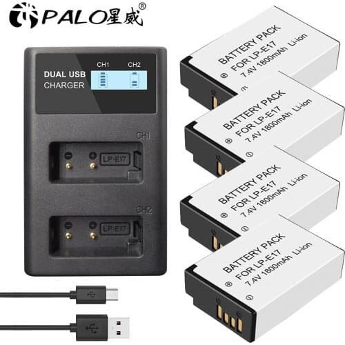 PALO 1-4pcs LPE17 LP E17 LP-E17 Battery+usb lpe17 charger for Canon EOS 200D M3 M6 750D 760D T6i T6s 800D 8000D Kiss X8i