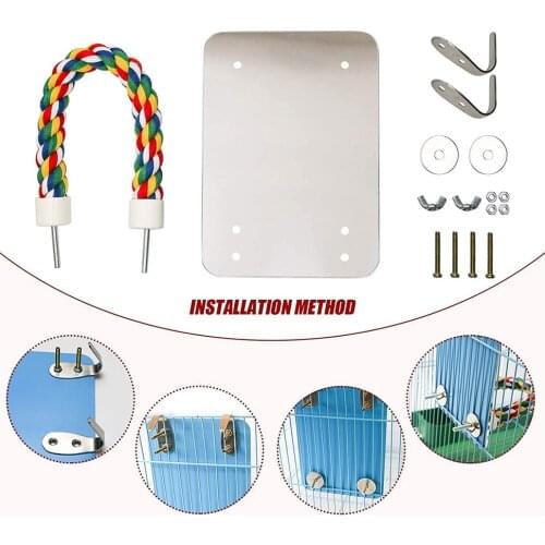 Birds Mirror with Perch Stand Bird Toy for Parrot Parakeets Cockatiels Cage