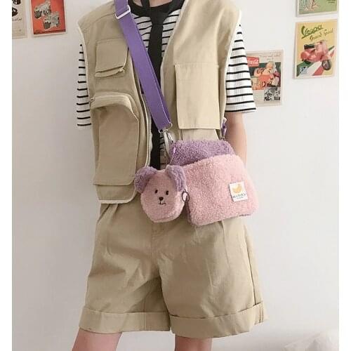 Women Mini Messenger Bag Cute Plush Phone Bag Zipper Coin Purse Small Crossbody Bags Candy Color Shoulder Bags For Girls