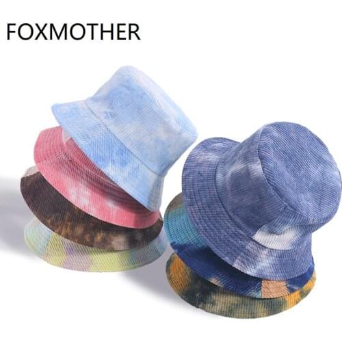 FOXMOTHER Dropshipping New Fashion Autumn Winter Reversible Multicolor Tie Dye Bucket Hats Corduroy Fisherman Caps Women Gorros