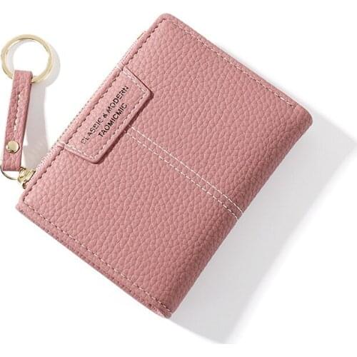 Womens Wallet Pu Leather Solid Color Female Short Zipper Coin Purses Ladies Hasp Multi-cards Holder Fashion Money Clip Key Ring