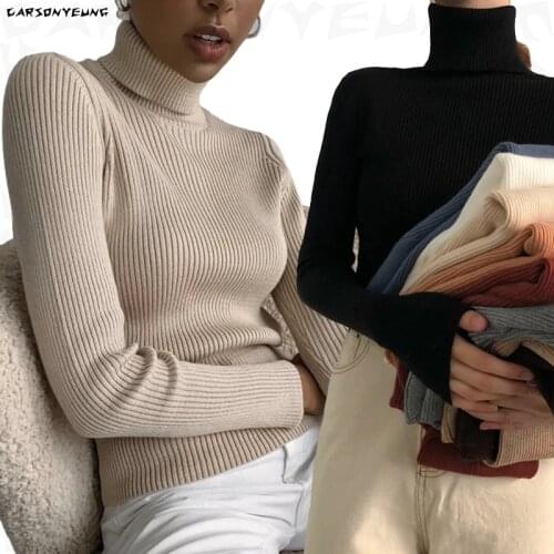 CARSONYEUNG 2021 Basic Turtleneck Women Sweaters Autumn Winter Tops Slim Women Pullover Knitted Sweater Jumper Soft Warm Pull