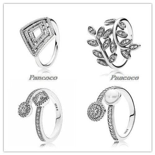 Authentic 925 Sterling Silver Ring Zirconia Abstract Elegance Ring For Women Wedding Party Gift Pandora Jewelry