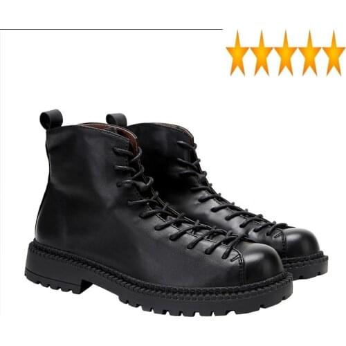 Winter Motorcycle Warm Fleece Male British Style Round Toe Genuine Leather Short Boots Men Vintage Lace Up Cargo Shoes