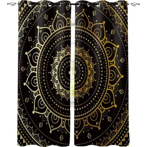 Golden Mandala Window Curtains LivingRoom Kitchen Curtains Left and Right Biparting Open