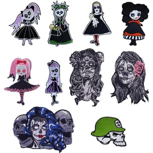 10 PCS Zombie Girl Power Embroidered Iron On Patch, Halloween Cosplay Jean Fabric Badge Jacket Clothing DIY Accessories