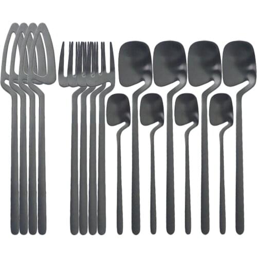 16Pcs Black Cutlery Set Knives Fork Tea Spoon Tableware Set Stainless Steel Dinnerware Set Party Kitchen Silverware Flatware Set