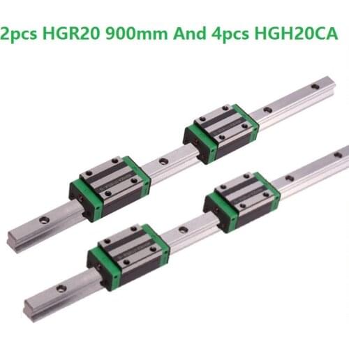 2pcs Linear Guide Rail HGR20 -L 900MM And 4pcs HGH20CA Linear Narrow Slide Blocks For CNC Router Parts
