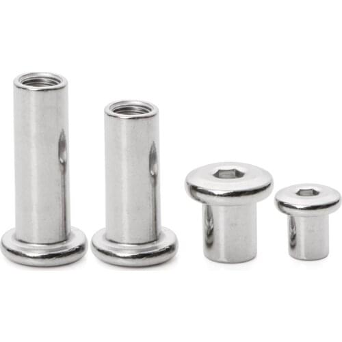 20pcs Steel barrel cross nut M6 M8 Flat Head Rivet Hex Socket Screw Post Female Thread t nut fasteners Furniture connecter