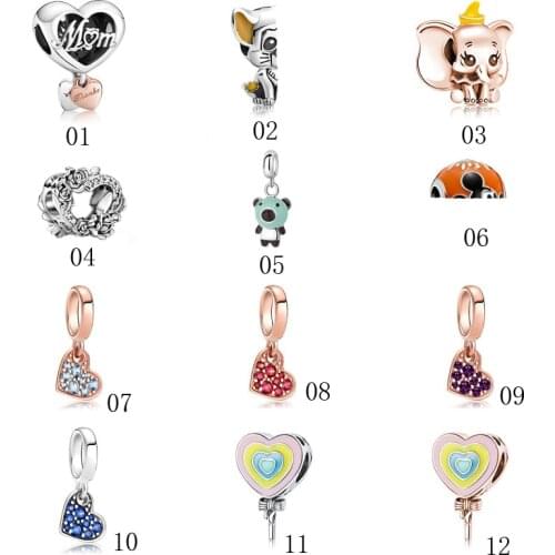 5PCS New Silver Color Elephant Heart Bear Lollipop Mouse Mom Diy Bead Fits European Pandora Charm Bracelets Jewelry Accessories