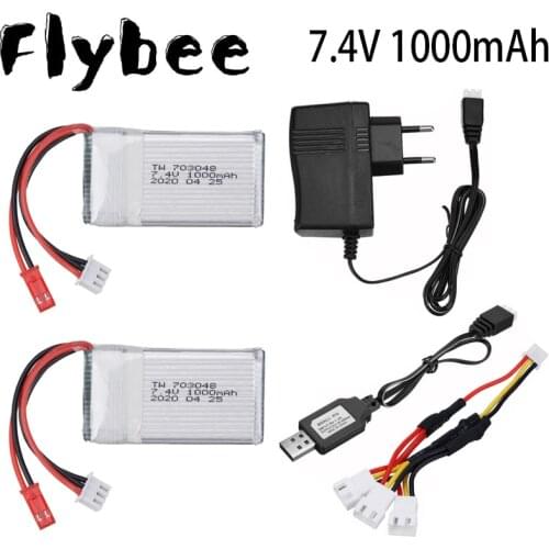 7.4v 1000mah 703048 Lipo Battery With charger For MJXRC X600 U829A U829X X600 F46 X601H JXD391 FT007 RC toy battery JST plug