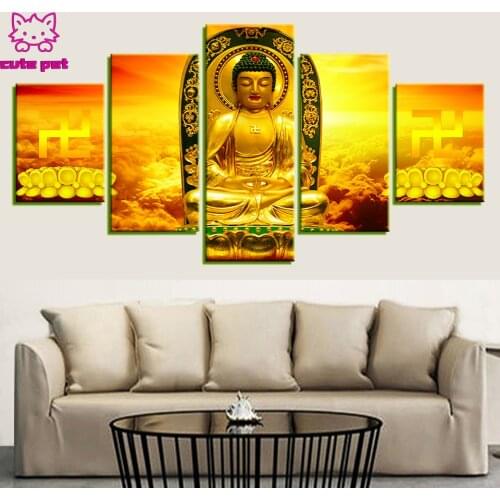 5 pcs set Gold Buddha Meditation Sunshine diamond embroidery full round square diy diamond painting cross stitch mosaic FS56