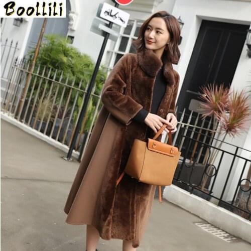 Boollili Natural Fur Coat Women Wool Jacket Women Clothes 2020 Mink Fur Collar Parka Real Fur Woolen Winter Coat Women