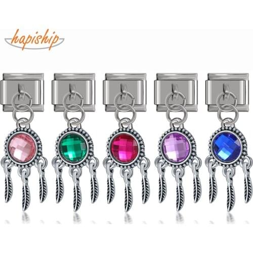Hapiship Original Daisy Bohemian Dream Catcher Charm Fit 9mm Bracelet Women Men Stainless Steel Bracelet Jewelry Making DJ184